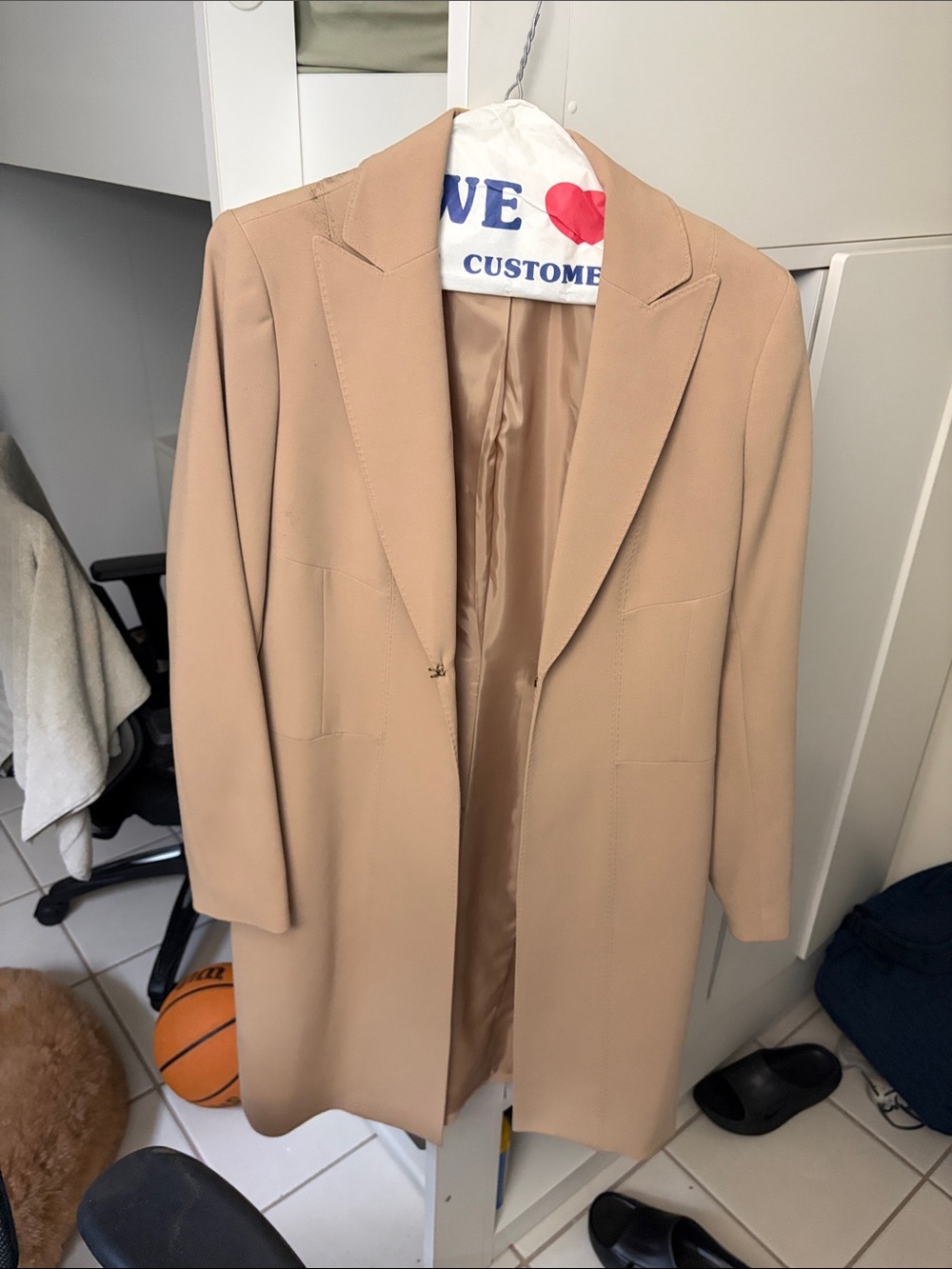Anne Klein Tan Long Single-Breasted Trench Coat